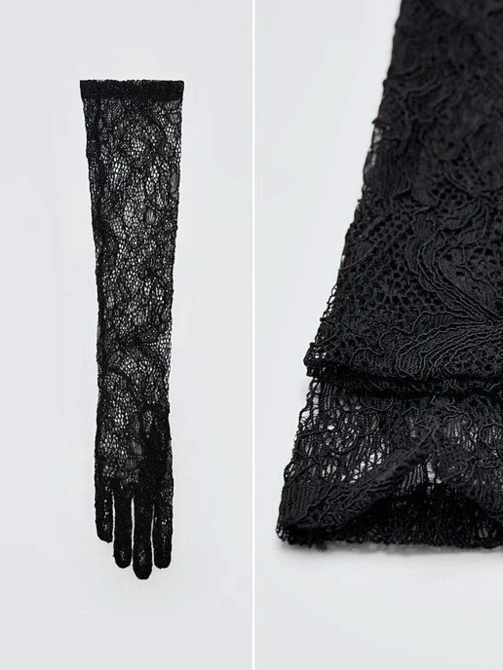 Mango Long Lace Gloves Black NWT, M